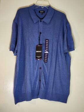 DKNY Men's Blue Short-Sleeve Button-Up Polo Cardigan XXL